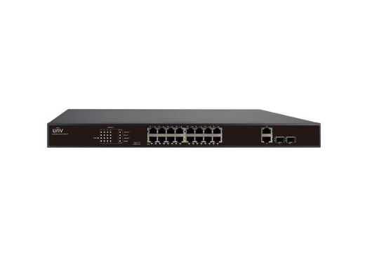 UNV 16 Port PoE+ Switch Unmanaged with 2 Gigabit-Rated Uplink Ports and Surveillance Mode for Laying Cable Runs up to 820 Feet