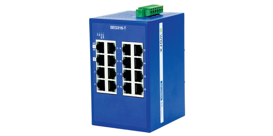 16-port GbE Full Gigabit Industrial Ethernet Switch, eWorx, IEEE 802.1p QoS, Temp -40 to 75C