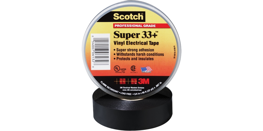 Electrical Tape, Premium Grade, 66’ Length x 3/4" Width x 7 Mil Thk, Polyvinyl Chloride Backing, Rubber Resin Adhesive, Black Color