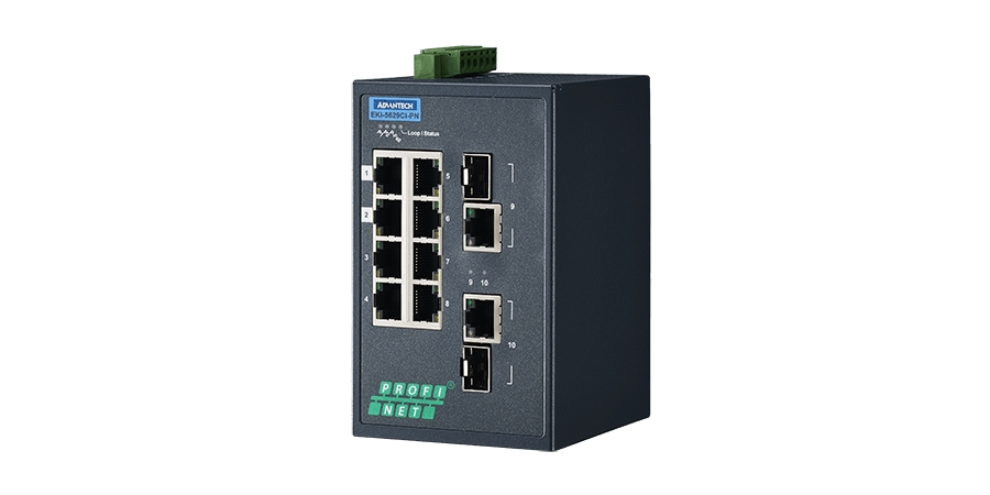 8-port 10/100Mbps + 2-port GbE Combo (SFP or Copper) PROFINET Managed Ethernet Switch, -40 to 75C