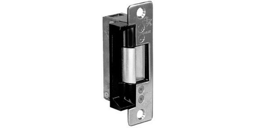 Door Electric Strike, Standard/Fail Secure, 12 Volt DC, Clear Anodized, With 4-7/8" Flat Faceplat...