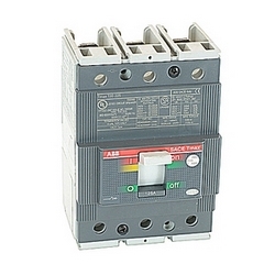 3 pole, 125 amps rated at 480V AC and 500V DC, Tmax molded case circuit breaker with a thermal magnetic trip device and 35kA at 480V AC interrupt current rating