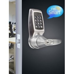 Electronic Smart Lock, Tubular Mortise Latch, Non-Handed, 12-Back-Lit Keypad, Spring Loaded Spindle, 6-11/16" Height, Zinc Alloy, Brushed Steel, For Left/Right Hung Door