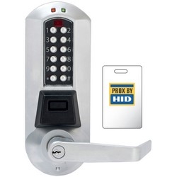 Electronic Pushbutton Lock, Prox, Extra Heavy Duty, LFIC Schlage, Exit Trim, Satin Chrome, With Winston Lever