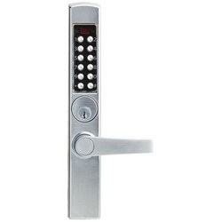 Electronic Pushbutton Lock, Mortise, Extra Heavy Duty, Schlage C Keyway, Deadlatch, Narrow Stile Lever, Satin Chrome, With Cylinder