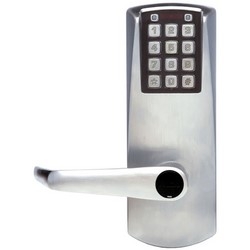 Electronic Pushbutton Lock, Heavy Duty, Key-In-Lever Schlage C Keyway Cylinder, Lever Long, Exit Trim, Satin Chrome