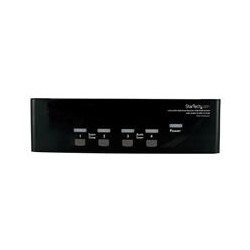 KVM Switch, 4-Port, USB/VGA, 240 Volt AC 0.8 Ampere Input, 12 Volt DC 1.5 Ampere Output, 6.4" Length x 8.7" Width x 2.4" Height, Steel Enclosure, Black