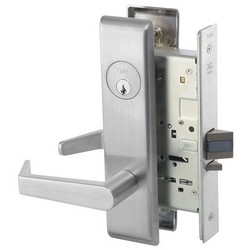 Mortise Lever Lock, Monroe, Electrified, Escutcheon Trim, Reversible, Right Hand, Fail Safe, Request-To-Exit, 24 Volt DC, Satin Chrome, Without Cylinder