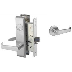 Mortise Lever Lock, Augusta, Electrified, Rose Trim, Reversible, Right Hand, Fail Safe, Request-To-Exit, 24 Volt DC, Satin Chrome, Without Cylinder