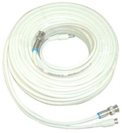 RG59 Coaxial Premade Cable (25', White), designed for CCTV installations, is UL-listed and includes a power connector.