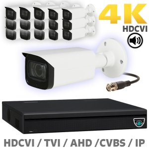 16 CH XVR with 16 4K 8MP Starlight Audio Motorized Zoom Bullet Cameras UHD Kit for Business Profe...