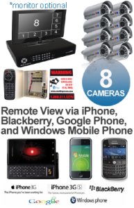 H.264 Complete 8 Camera Video Security Camera System - iPhone, Android, Blackberry, Google Phone,...