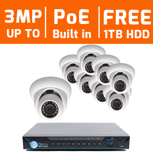 8 Ch NVR & 8 (3MP) HD Megapixel IR Dome Kit for Business Professional Grade