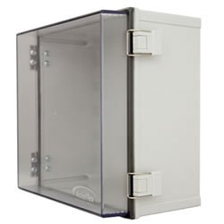 14"x12"x6" Poly Enclosure with Clear Door, Latch Lock, 6 RPTNC Holes