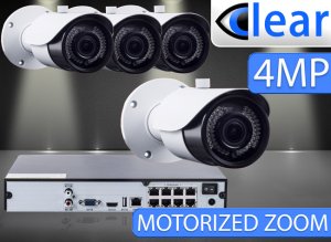 8 CH NVR with (4) IPX4 4 Megapixel, 3.3-12mm Motorized Lens, 30m IR, H.265, CVBS (BNC) Optional, ...