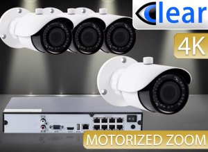 8 CH NVR with (4) 4K IPX8 8 Megapixel, 3.3-12mm Motorized Lens, 30m IR, H.265, CVBS (BNC) Optiona...