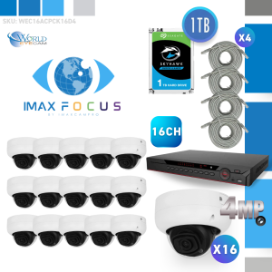 16 Channel 12MP+, 2X SATA Ports NVR & (16) 4MP IPC Dome 2.8mm Fixed Security Camera Kit