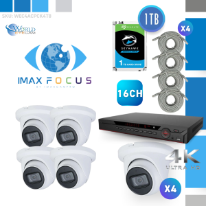 16 Channel 12MP+, 2X SATA Ports NVR & (4) 8MP IPC Turret 2.8mm Fixed Security Camera Kit