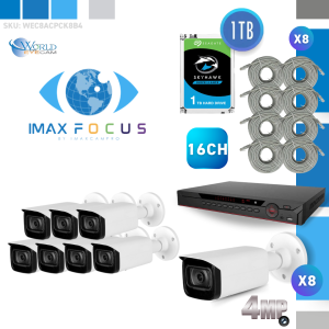 16 Channel 12MP+, 2X SATA Ports NVR & (8) 4MP IPC Bullet 2.8mm Fixed Security Camera Kit