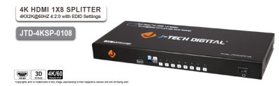 J-Tech Digital JTD4KSP0108 Premium Quality Ultra HD 4K 60HZ 1x8 HDMI Splitter High Resolutions Up...