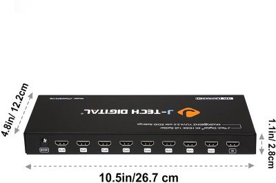 J-Tech Digital JTD4KSP0108 Premium Quality Ultra HD 4K 60HZ 1x8 HDMI Splitter High Resolutions Up...