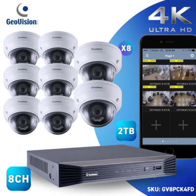 8CH 8 PoE NVR & 4 HD Megapixel Night Vision Outdoor Mini Dome IP Security Camera Kit