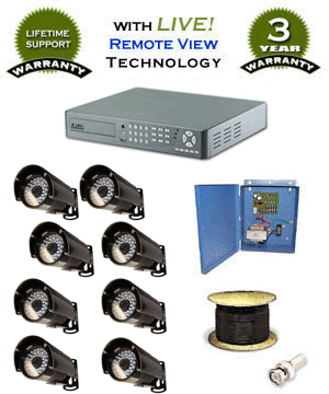 Complete DVR Camera System w/8 Infrared Color Sony Super HAD CCD Cameras 8-Channel DVR Video Surv...